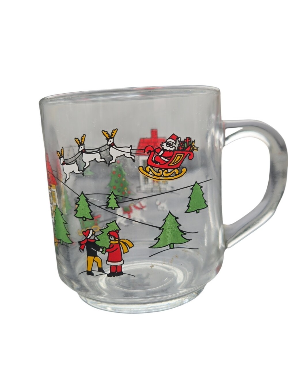 Vintage Luminarc Christmas Glass Mug Retro Winter Village Sleigh Made in France